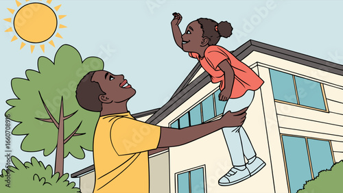 Joyful Black Father Tossing His Daughter in the Air.