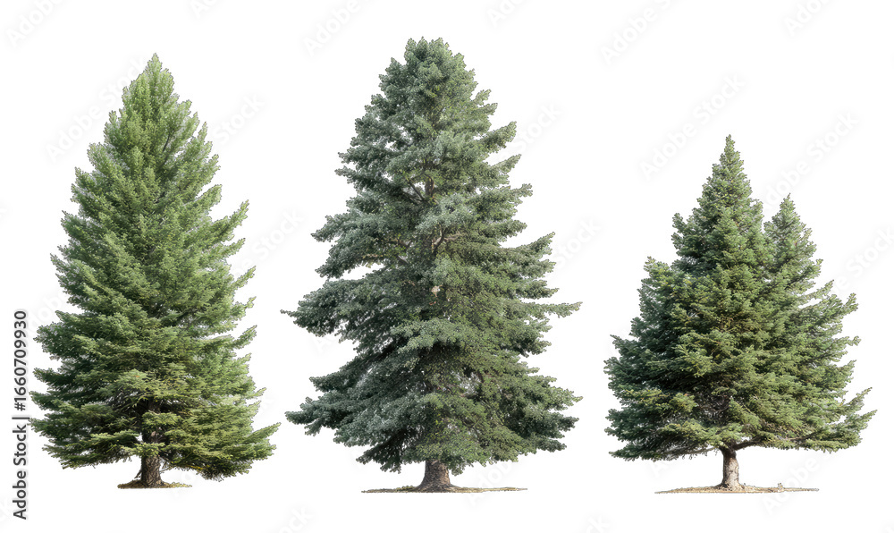 Fototapeta premium Three Christmas trees of varying heights