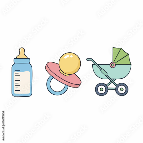 Baby Bottle Pacifier and Stroller Icons