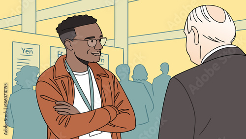 Smiling Man in Glasses Talking with Another Person.