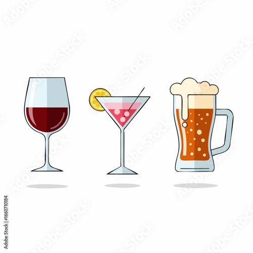 Wine Cocktail and Beer Glasses