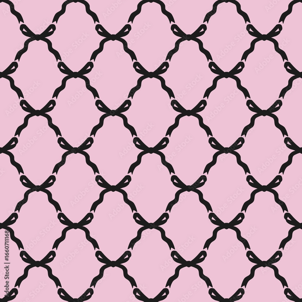 Fototapeta premium Chic black bow seamless pattern on pink background, ideal for wallpaper, fabric, wrapping paper, or stylish modern decorative design projects.