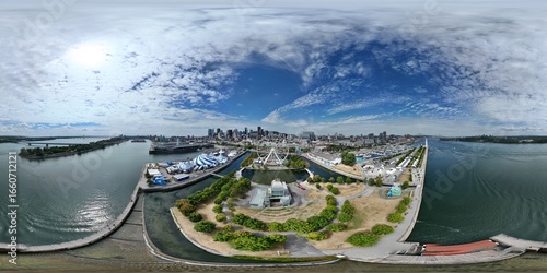 360 aerial photo taken with drone of Parc du Bassin-Bonsecours in Montreal, Quebec, Canada