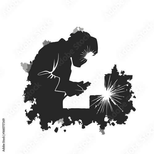 Welding Silhouette A Graphic Depiction of Labor and Craftsmanship in Black and White