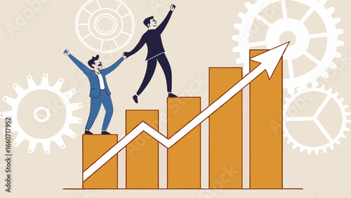 Business Team Climbing Success Chart with Arrow.