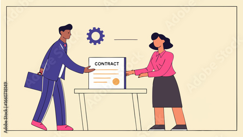 Businesspeople Exchanging a Contract Document.