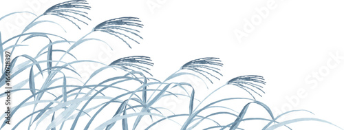 ススキの水墨画風背景イラスト