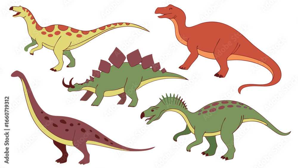 Naklejka premium Colorful Cartoon Dinosaurs in Various Poses.