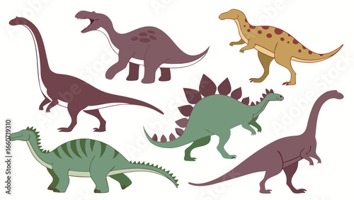 Colorful Cartoon Dinosaurs in Various Poses and Styles.