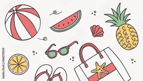 Colorful Summer Vacation Items Collection.