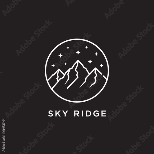 Minimalist logo design featuring mountains under a starry night sky.  Perfect for outdoor brands.