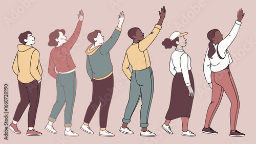 Diverse Group of People Raising Arms in Unity.
