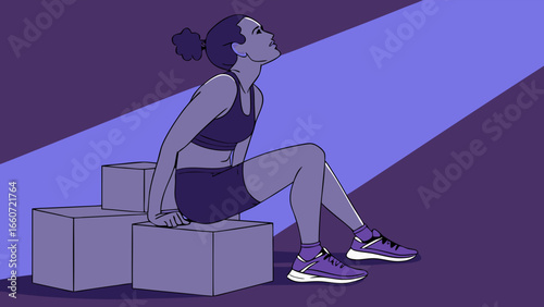Athletic Woman Resting After Workout Purple Tones.