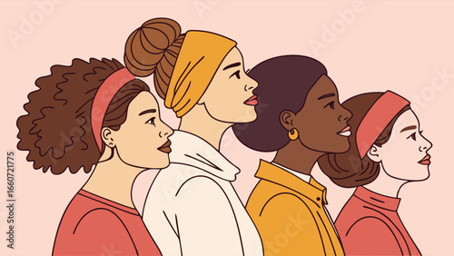 Diverse Women in Profile Looking Forward.