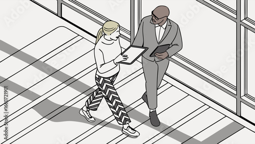 Business Colleagues Discussing Project on a Walkway.