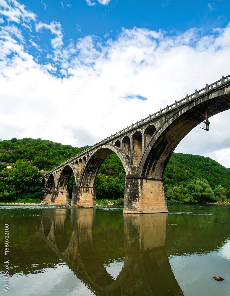 Fototapeta premium Stone arch bridge over a river