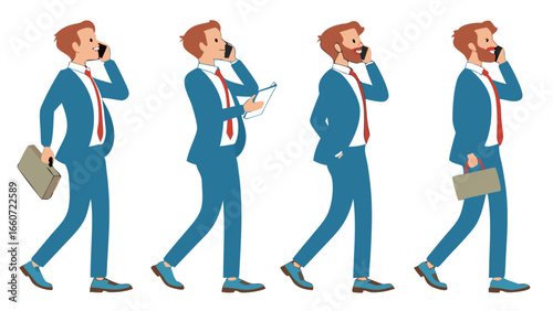 Four Businessmen Walking and Talking on Cell Phones.
