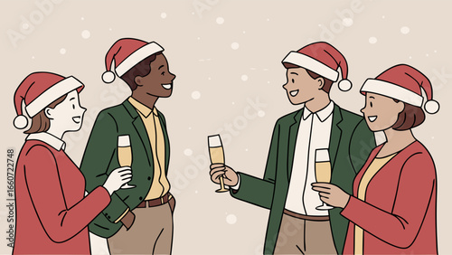 Group of Friends Celebrating Christmas with Champagne.