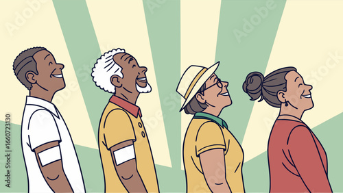 Happy Seniors in Profile View Smiling and Cheerful.