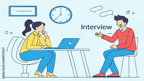 Illustration of a Job Interview with Two People.