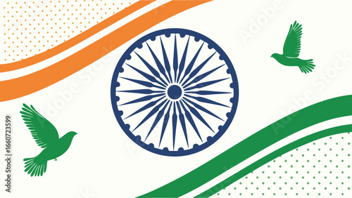 Indian Flag Inspired Design with Ashoka Chakra and Doves.