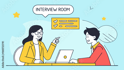 Interview Room Scene with Candidate and Interviewer.