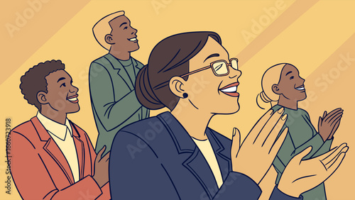 Diverse Group Applauding with Joyful Expressions.