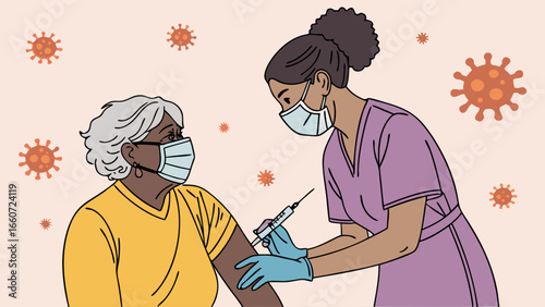 Nurse Administering Vaccine to Senior Patient Illustration.