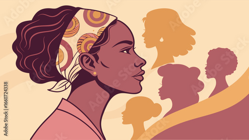 Profile of a Woman with Headscarf and Silhouettes.