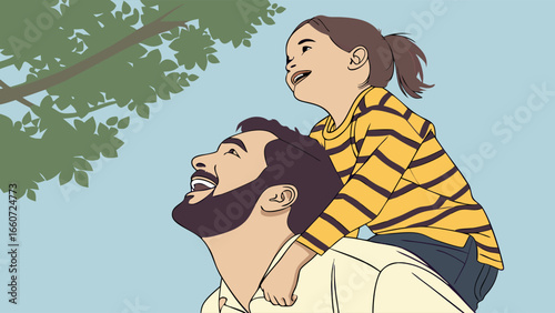 Father and Daughter Enjoying a Playful Moment Under a Tree.