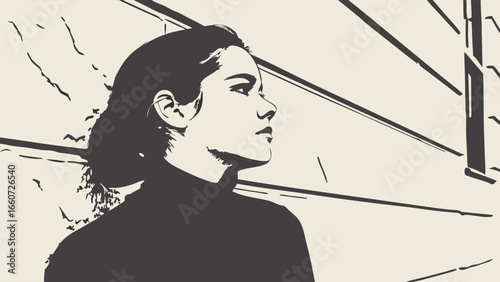 PenandInk Profile Portrait of a Woman.