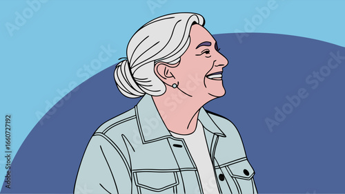 Smiling Senior Woman with Gray Hair and Jacket.