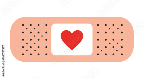 A simple bandage with a red heart symbol in the center representing care and healing for minor injuries and emotional wounds a symbol of comfort and quick recovery