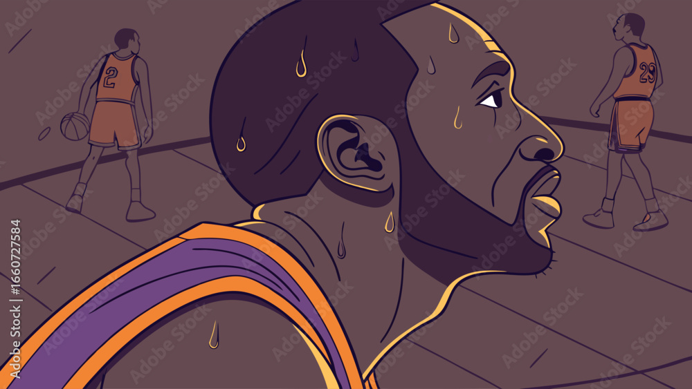 Obraz premium Sweating Basketball Player Profile Intense Game Moment.