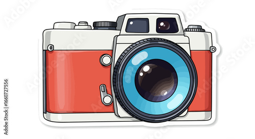 Capturing Moments with a Vintage Retro Camera Featuring a Large Blue Lens and Coral Body an Iconic Photographic Device for Timeless Memories