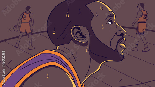 Sweating Basketball Player Profile Intense Game Moment.