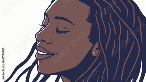 Vector Illustration of Smiling Black Womans Face.