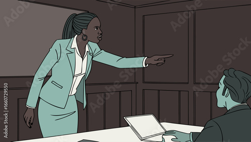 Angry Businesswoman Pointing Finger in Office Illustration.