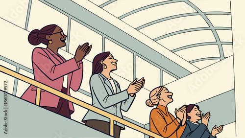 Applauding Businesswomen in Modern Office.