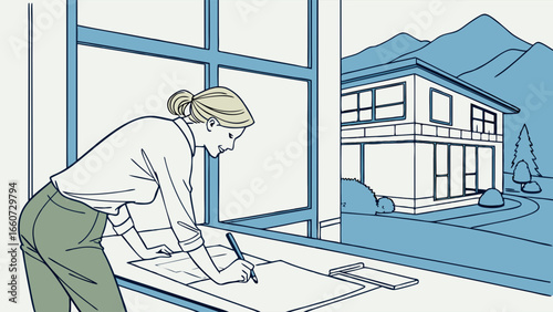 Architect Woman Designing Modern House Plans 1.