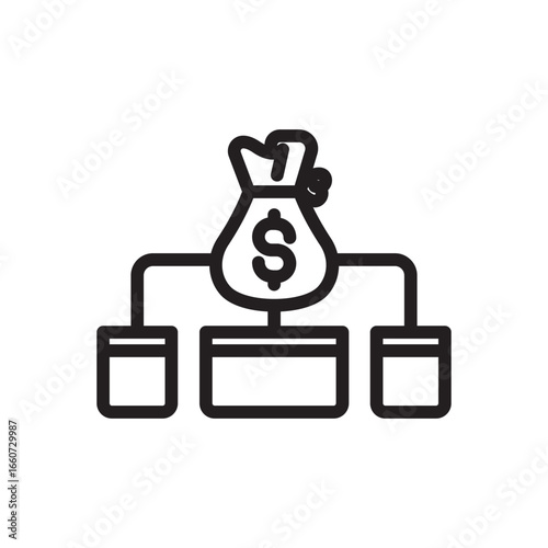 Money Distribution Network Icon:  Visualizing Financial Resource Allocation