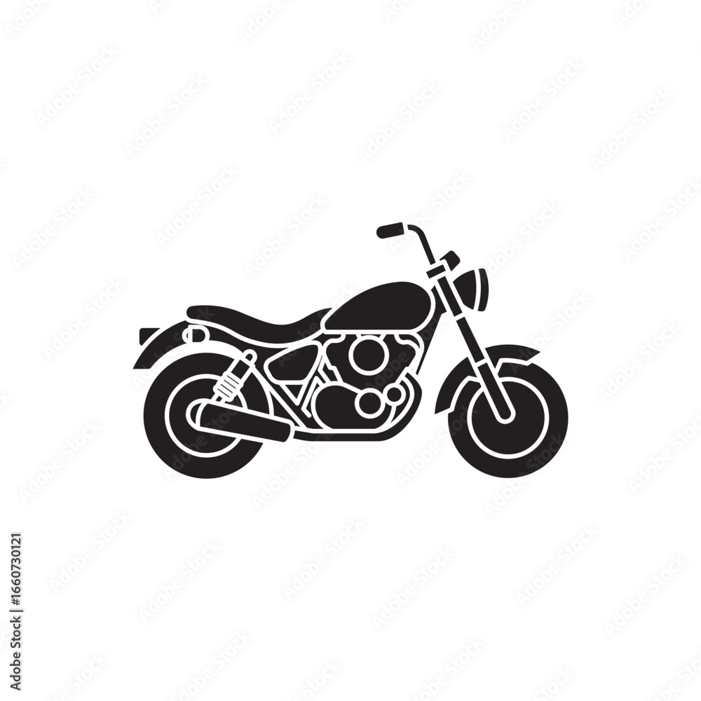 Fototapeta premium Classic Motorcycle Icon: A Black and White Silhouette of a Cruiser Bike