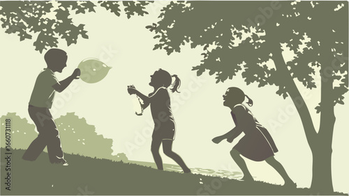 Children Playing with a Bubble Wand Outdoors.