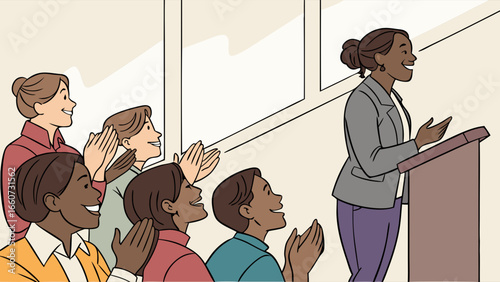 Diverse Audience Applauding Speaker at a Meeting.