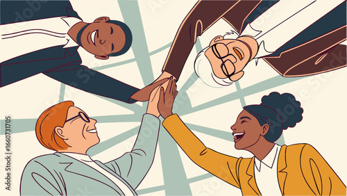 Diverse Business Team Celebrating Success with High Fives.
