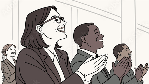 Joyful Business People Applauding Diverse Team Celebrating Success.