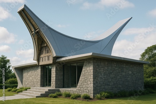 Exterior Design of House. Futuristic Style Mix Indonesia Toraja House Style