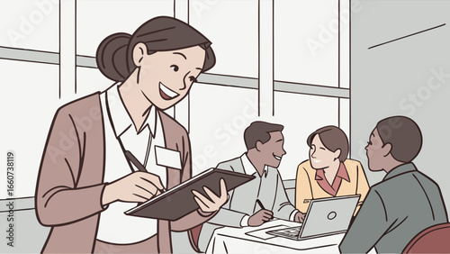 Smiling Woman Taking Notes During Meeting.
