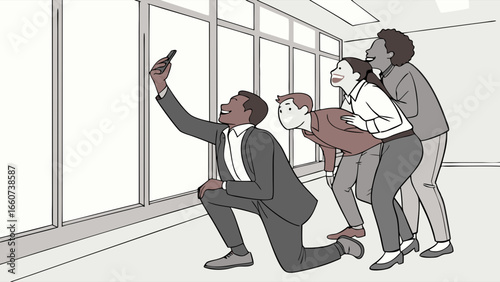 Teammates Taking a Selfie by the Window.