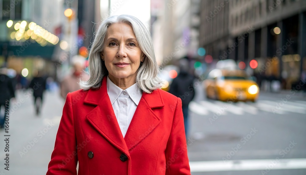 Fototapeta premium Confident woman with city street portrait.